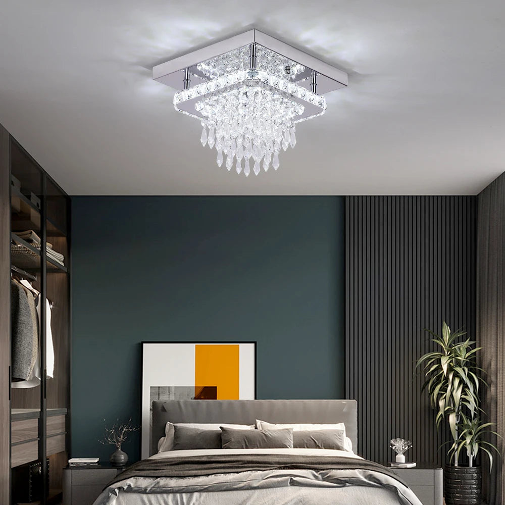 VETRULUS Luxury Silver K9 Crystal Ceiling Lamp Led Chandelier Modern Living Dining Room Decor Pendant Light Lustre Home Fixture